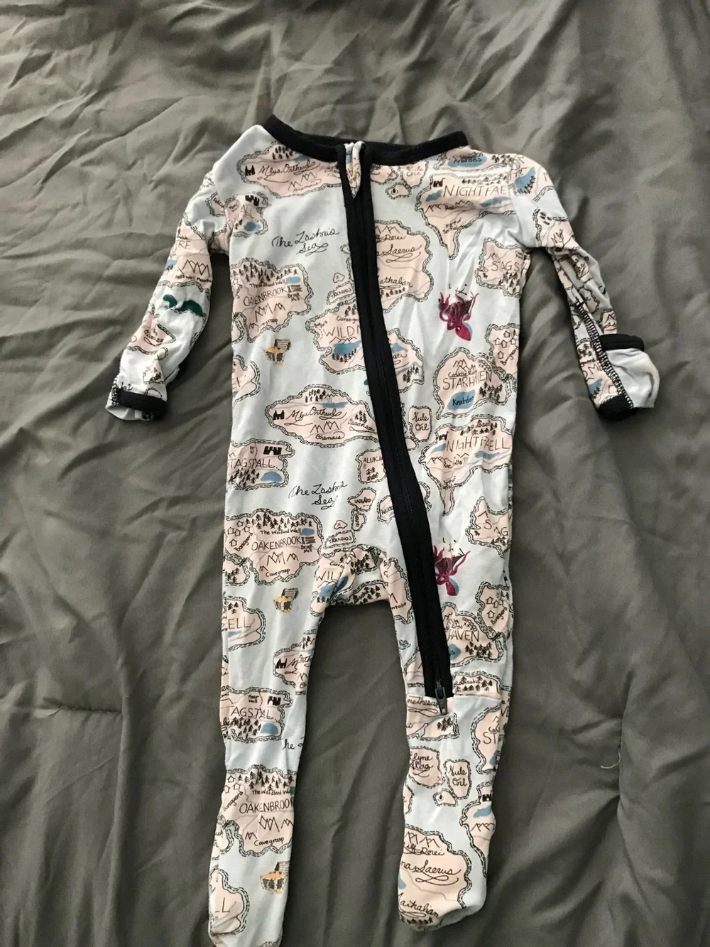 Kickee Pants Light Blue Map-Print Footed One-Piece with Black Trim BAMBOO PJS